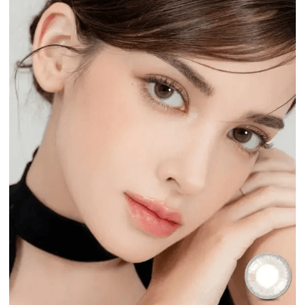 LensRang iWWi Celinay Gray — model portrait showing the contact lens look