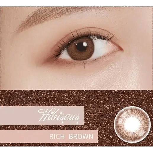 LensRang iWWi Hibiscus Brown — single-eye close-up showing the contact lens appearance