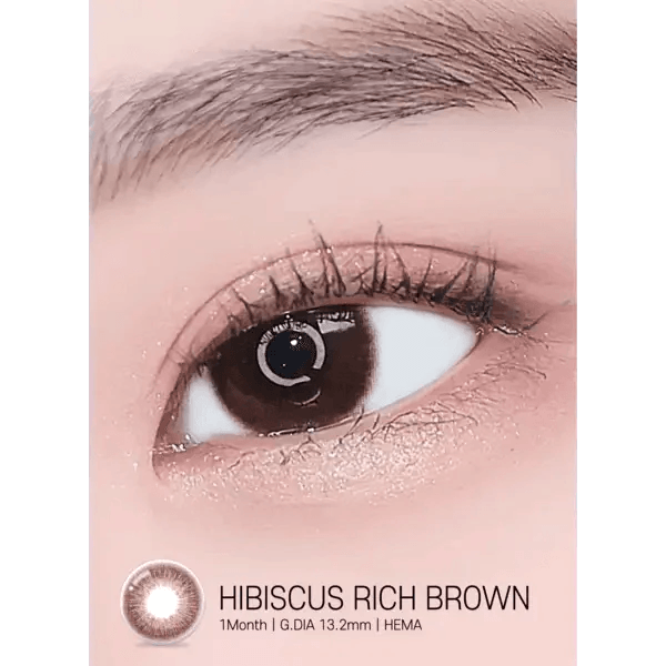 LensRang iWWi Hibiscus Brown — single-eye close-up showing the contact lens appearance