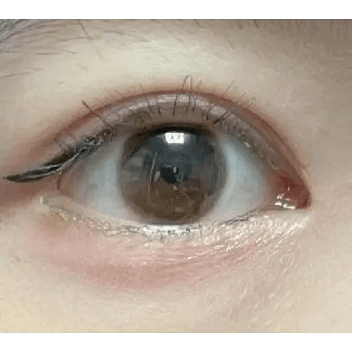 LensRang iWWi Iwwing Choco — single-eye close-up showing the contact lens appearance