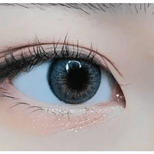 LensRang iWWi Narcissus Blue — single-eye close-up showing the contact lens appearance