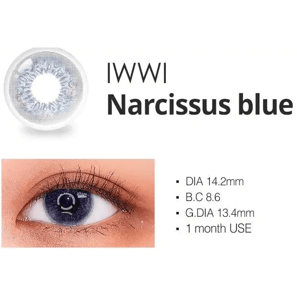 LensRang iWWi Narcissus Blue — contact lens product information graphic