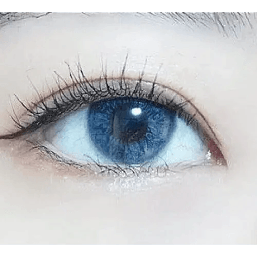 LensRang iWWi Narcissus Blue — single-eye close-up showing the contact lens appearance