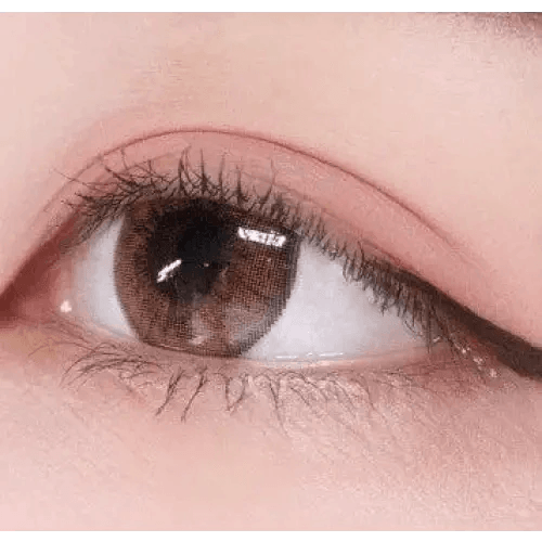 LensRang Iwwitch Up Brown — single-eye close-up showing the contact lens appearance