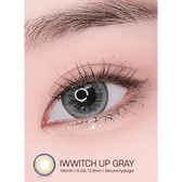 LensRang Iwwitch Up Gray — single-eye close-up showing the contact lens appearance