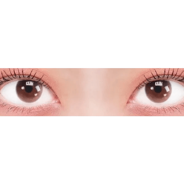 LensTown Joy Burgundy Brown — both eyes wearing the contact lenses