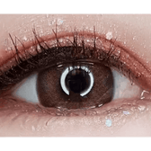LensTown Kakao Friends Apeach Brown — single-eye close-up showing the contact lens appearance