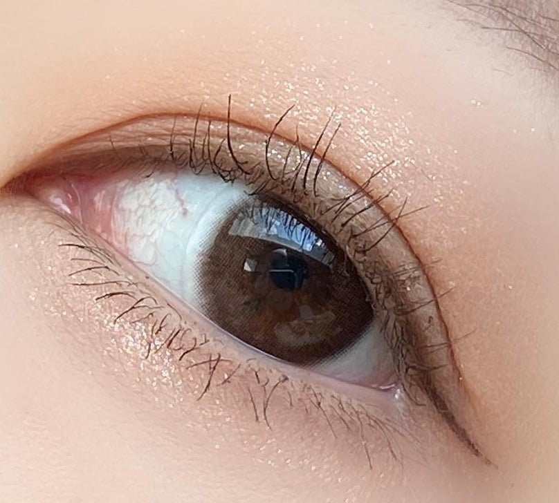 LensRang iWWi Hibiscus Brown — single-eye close-up showing the contact lens appearance