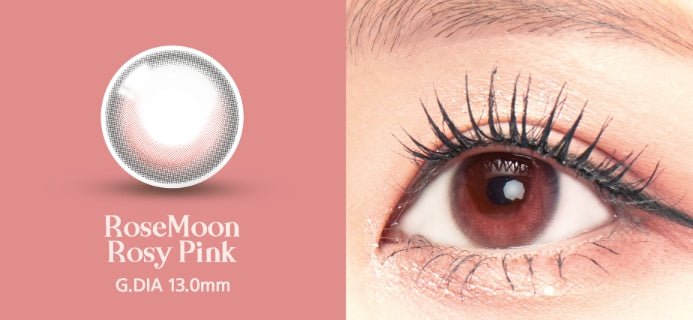 LensVery Rose Moon colored contacts - on-eye and design reference collage
