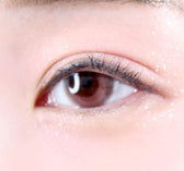 LensVery Rose Moon Rosy Pink colored contacts - on-eye close-up showing the color and design