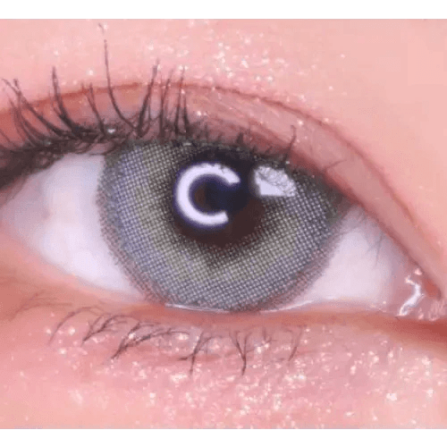 LensVery Silhouette1 Gray — single-eye close-up showing the contact lens appearance