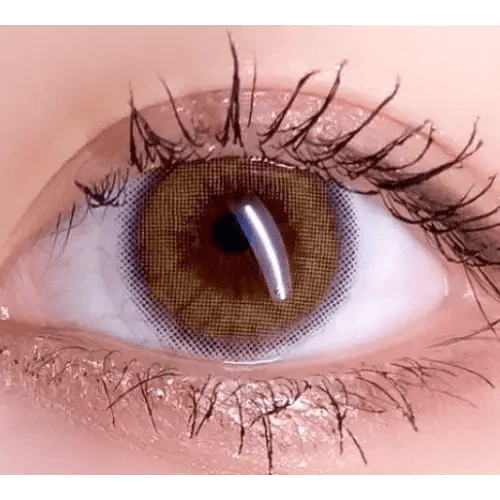 LensVery Silhouette2 Sheer Brown — single-eye close-up showing the contact lens appearance