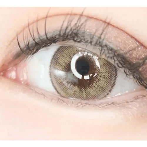 LensVery VeryTok Sunset Brown — single-eye close-up showing the contact lens appearance