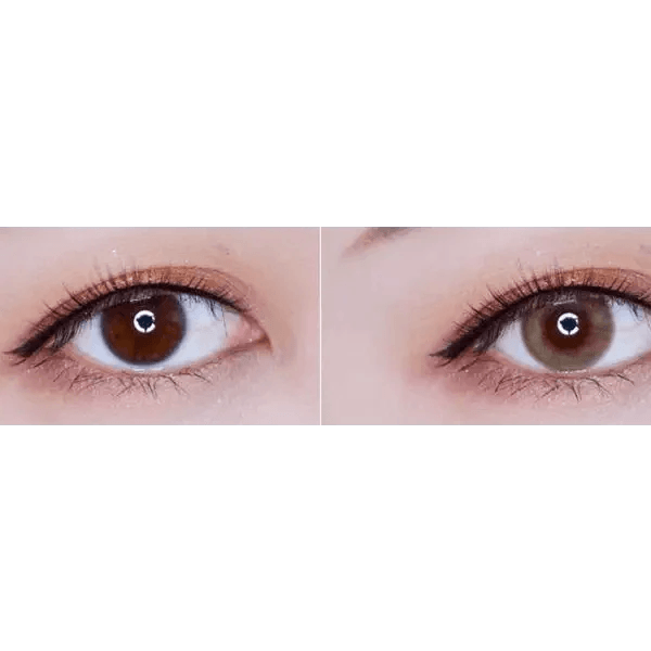 LensTown Lighly Mellow Brown (20p) — both eyes wearing the contact lenses