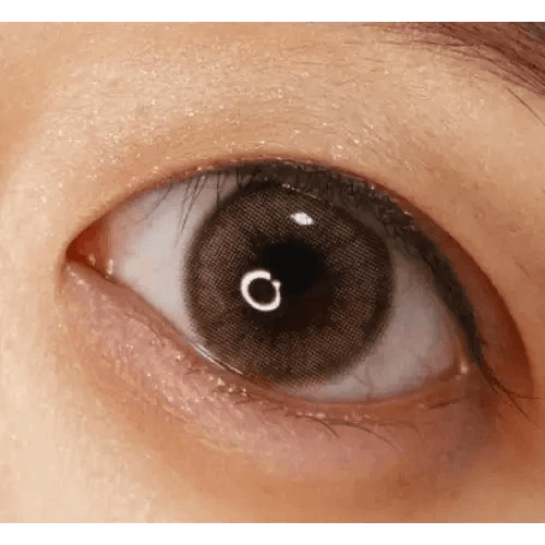 Olens Loving U Brown — single-eye close-up showing the contact lens appearance
