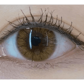 Olens Maybe Brown — single-eye close-up showing the contact lens appearance