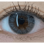 Olens Maybe Gray — single-eye close-up showing the contact lens appearance