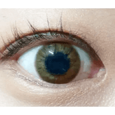 Olens Marry Me Honey Brown — single-eye close-up showing the contact lens appearance
