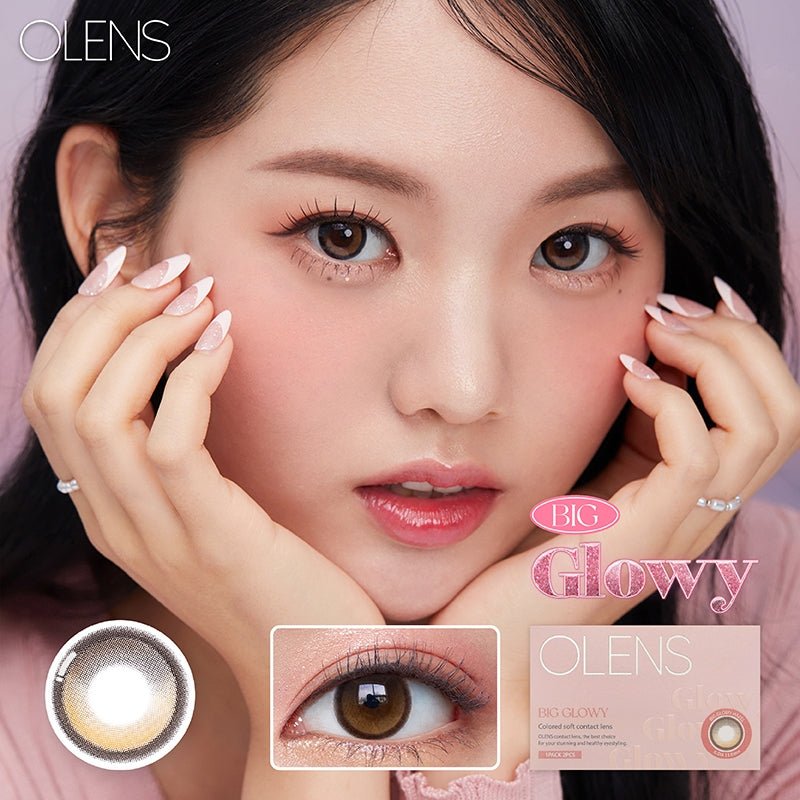 Olens Big Glowy Hazel Brown colored contact lens, 13.6mm graphic diameter, Monthly wear
