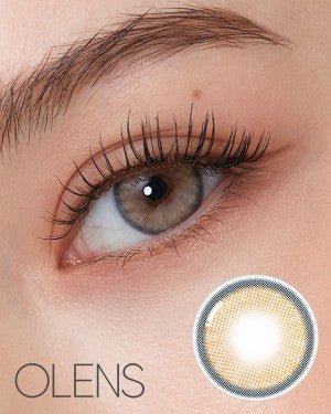 Olens Nella Ash Beige colored contact lens, 13.3mm graphic diameter, Monthly wear