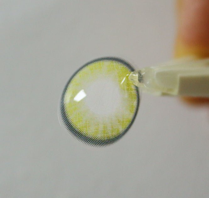 Olens Nella Ash Olive colored contact lens, 13.3mm graphic diameter, Monthly wear