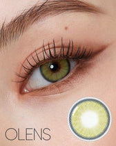 Olens Nella Ash Olive colored contact lens, 13.3mm graphic diameter, Monthly wear