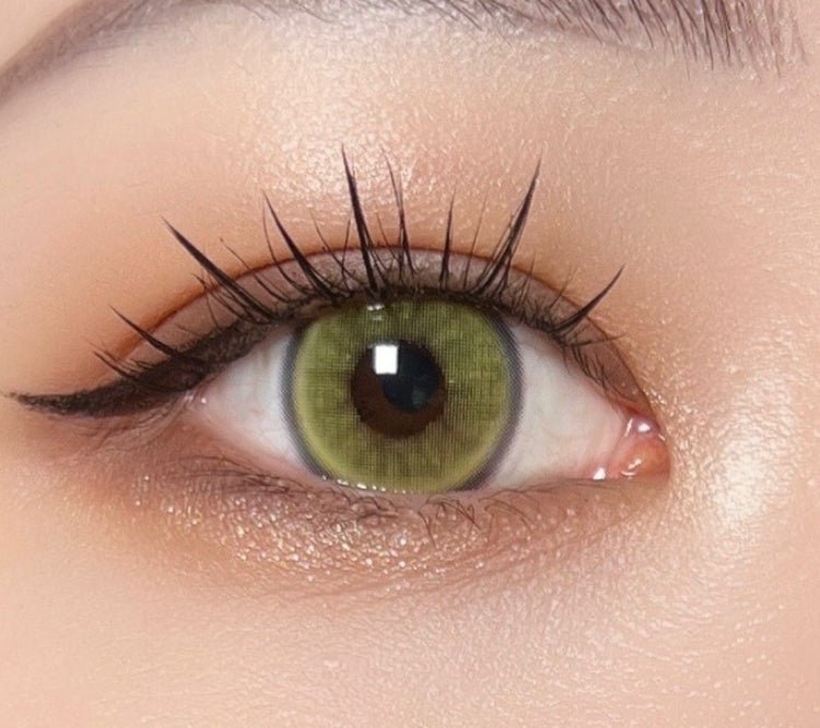Olens Nella Ash Olive colored contact lens, 13.3mm graphic diameter, Monthly wear