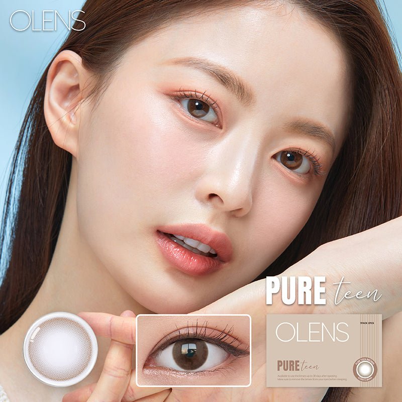Olens Pure Teen Brown colored contact lens, 12.8mm graphic diameter, Monthly wear