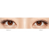 Olens Shining Pure Brown — both eyes wearing the contact lenses