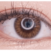 Olens Spanish Brown (20p) — single-eye close-up showing the contact lens appearance