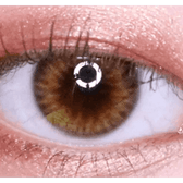 Olens Spanish Real Brown — single-eye close-up showing the contact lens appearance