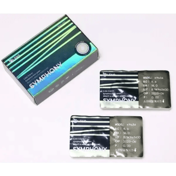 Olens Symphony 3con Green colored contact lens, 13.5mm graphic diameter, Monthly wear