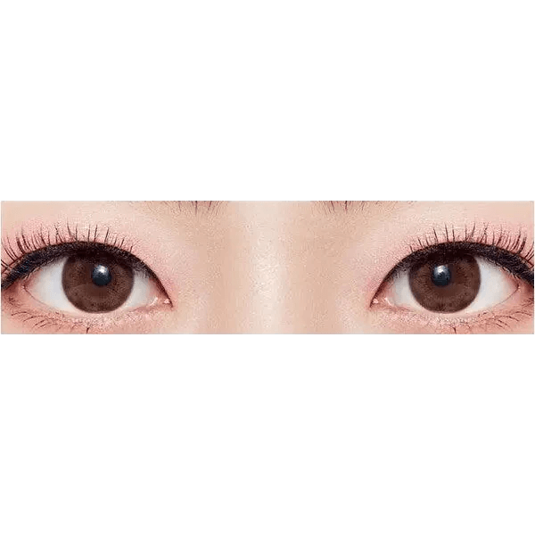 Olens Tika Chocolate Brown — both eyes wearing the contact lenses