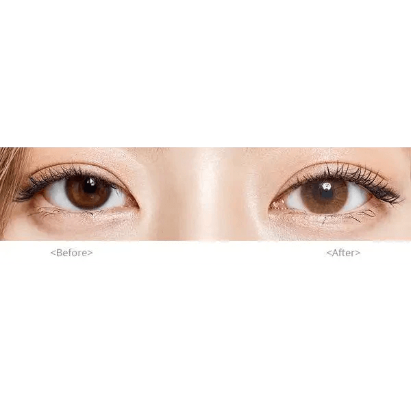Olens TT 1 Brown — both eyes wearing the contact lenses