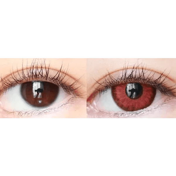 Olens Vampire Red — both eyes wearing the contact lenses