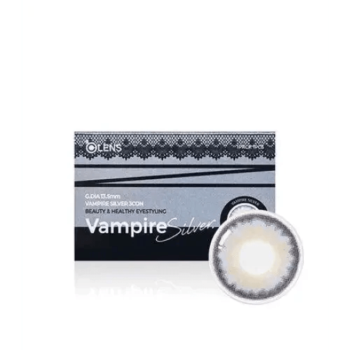 Olens Vampire Silver colored contact lens, 13.5mm graphic diameter, Monthly wear
