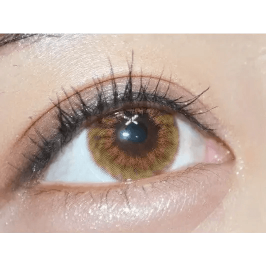 Olens Vogue Brown — single-eye close-up showing the contact lens appearance