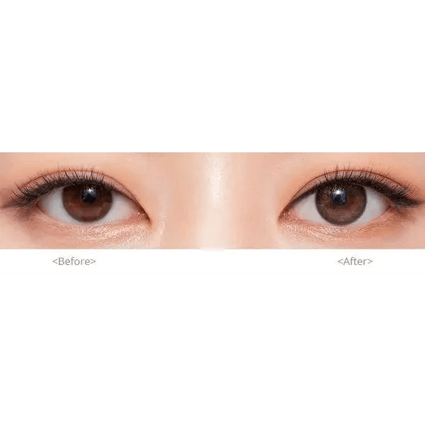 Olens Pearl Day Gold Black — both eyes wearing the contact lenses