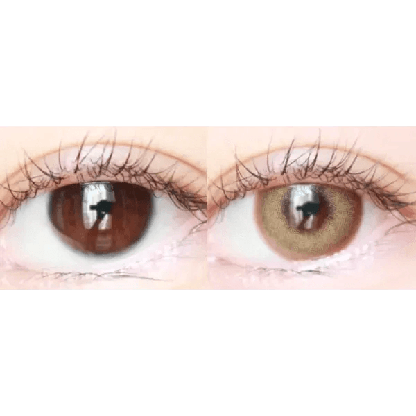 LensVery Photogenic Cream Beige (10p) — both eyes wearing the contact lenses