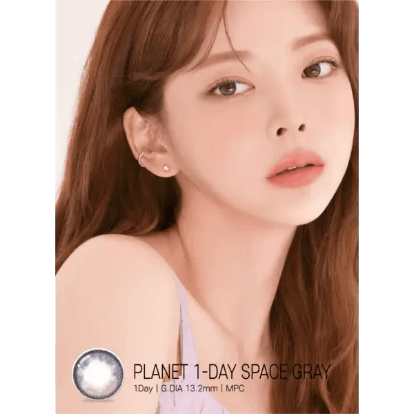 LensRang Planet 1Day Space Gray (5p) — model portrait showing the contact lens look