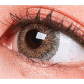 LensVery Poing Hazel Brown — single-eye close-up showing the contact lens appearance