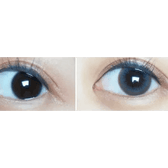 Olens Polla Gray — both eyes wearing the contact lenses