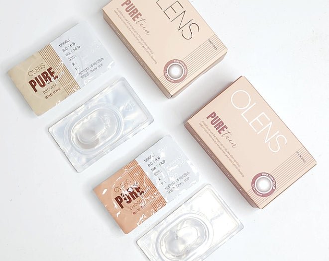 Olens Pure Teen Brown colored contact lens, 12.8mm graphic diameter, Monthly wear