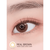 LensRang Real Brown — single-eye close-up showing the contact lens appearance
