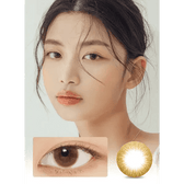 LensVery Rich Ann Latte Brown (6p) — model portrait showing the contact lens look