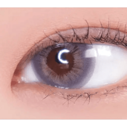 LensVery Rich Ann Mellow Gray (6p) — single-eye close-up showing the contact lens appearance