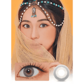 LensVery Rich Ann Mellow Gray (6p) — model portrait showing the contact lens look
