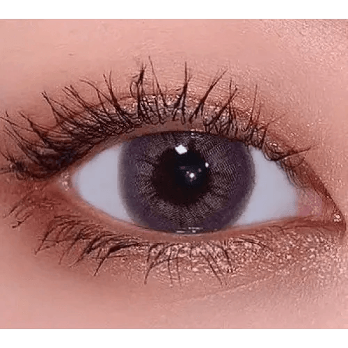 LensVery Rich Ann Mellow Gray (6p) — single-eye close-up showing the contact lens appearance