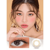 LensVery Rich Ann Natural Gray (6p) — model portrait showing the contact lens look