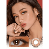 LensVery Rich Ann Shine Brown (6p) — model portrait showing the contact lens look